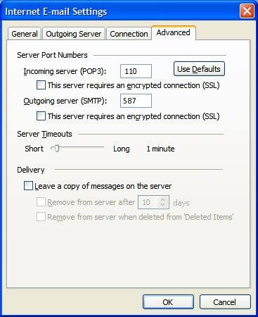 cox communications email settings pop3 server port numbers